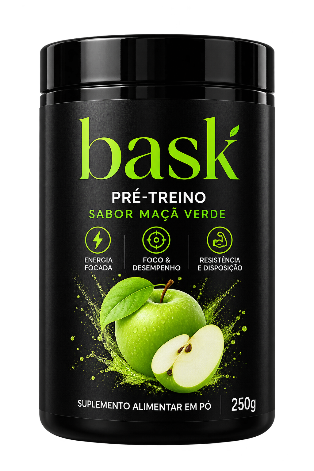 Pote Bask Pré-Treino sabor maçã verde